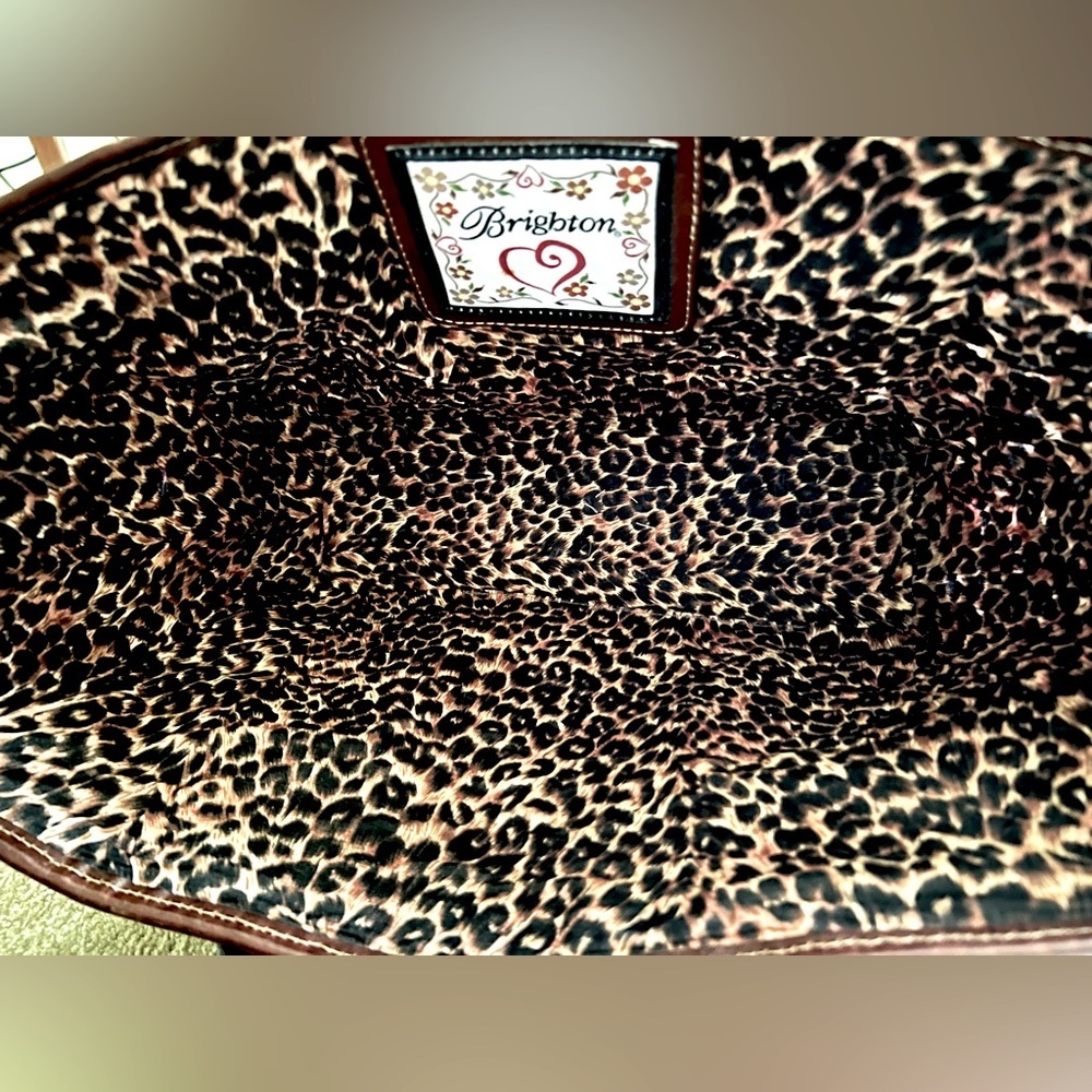 Brighton Large Brown and Tan Woven Tote Bag With Leopard Interior - Picture 5 of 5